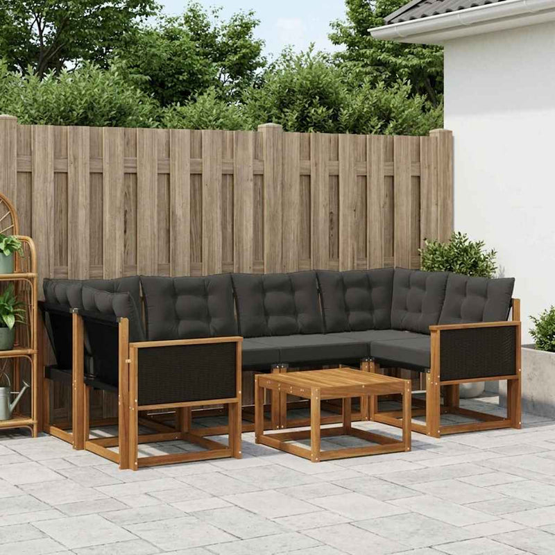 Set de canapele de exterior 7 buc. Natural și Negru