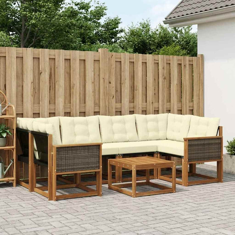 Set de canapele de exterior 7 buc. Natural și Crem
