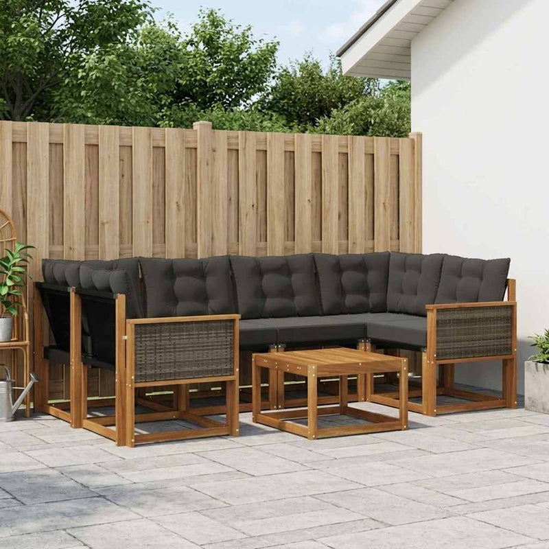 Set de canapele de exterior 7 buc. Natural și Negru