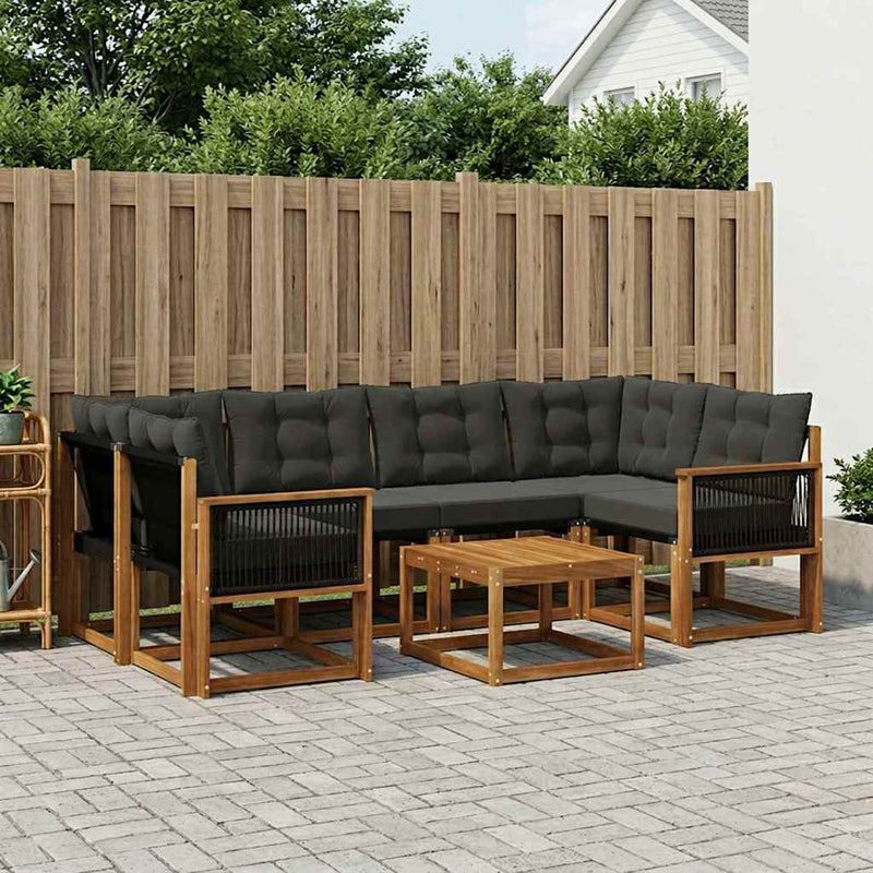 Set de canapele de exterior 7 buc. Natural și Negru