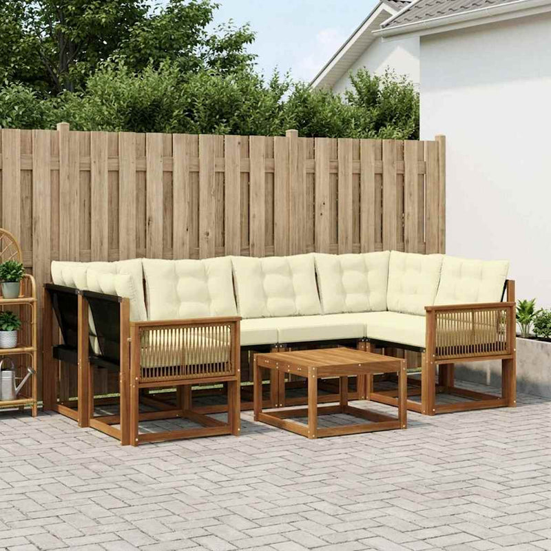 Set de canapele de exterior 7 buc. Natural și Crem