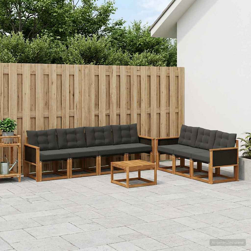 Set de canapele de exterior 8 buc. Natural și Negru