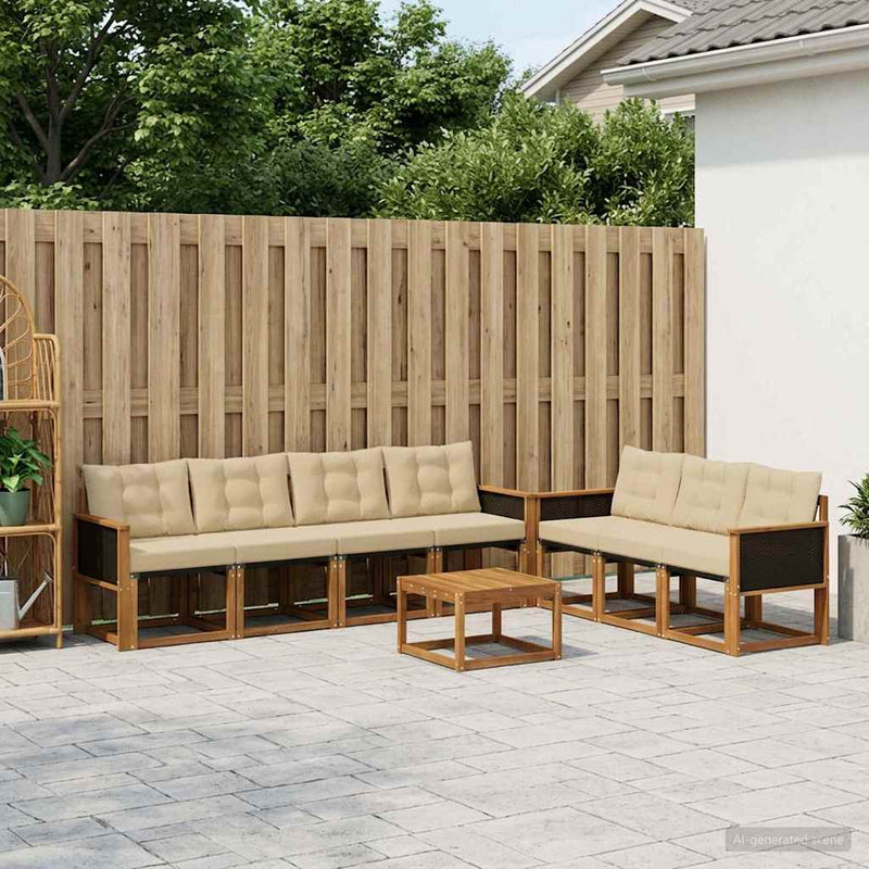 Set de canapele de exterior 8 buc. Natural și Bej