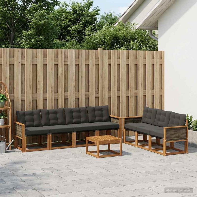 Set de canapele de exterior 8 buc. Natural și Negru