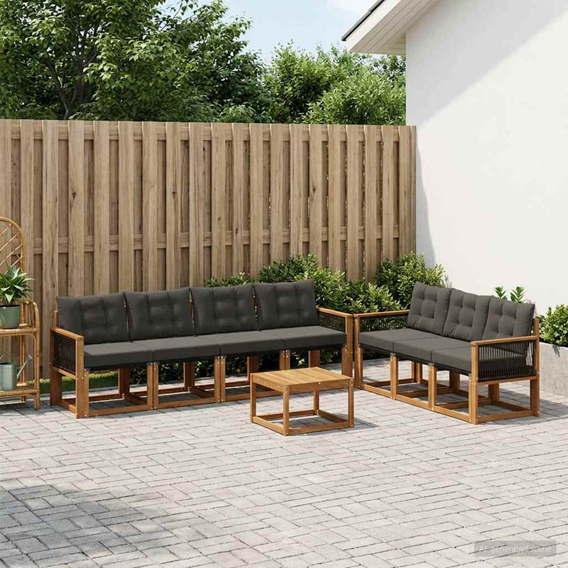 Set de canapele de exterior 8 buc. Natural și Negru