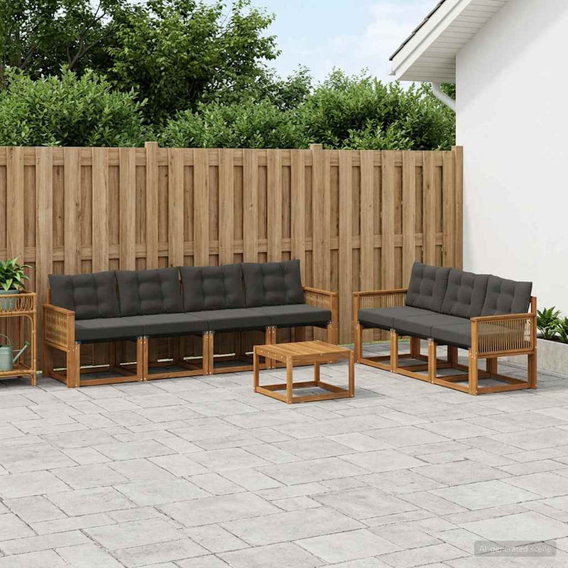 Set de canapele de exterior 8 buc. Natural și Negru