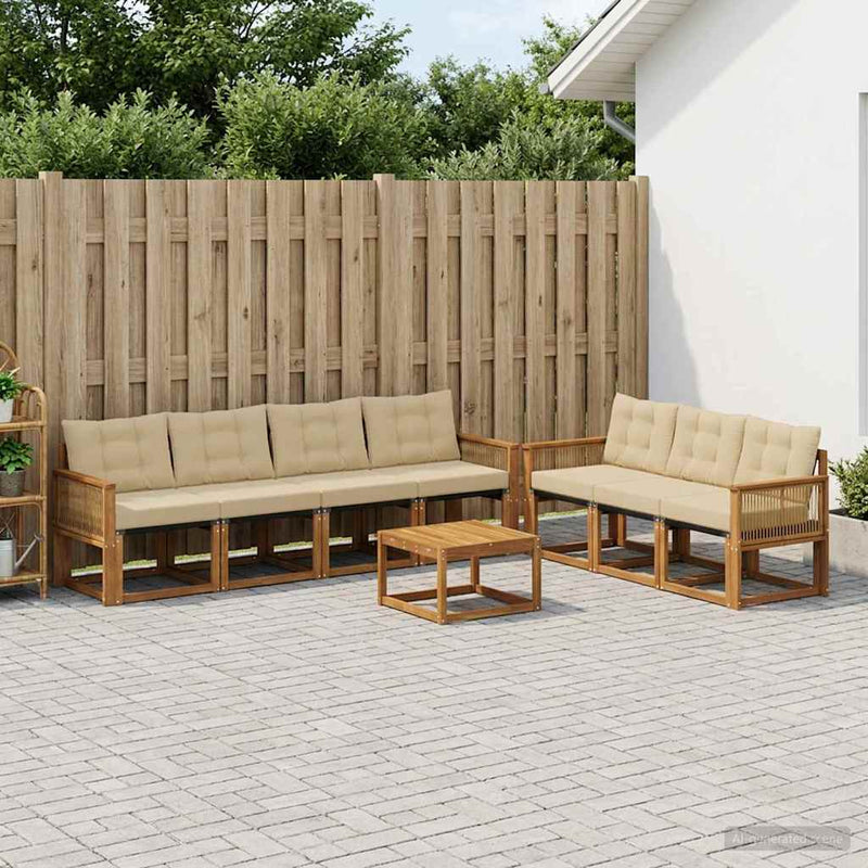 Set de canapele de exterior 8 buc. Natural și Bej