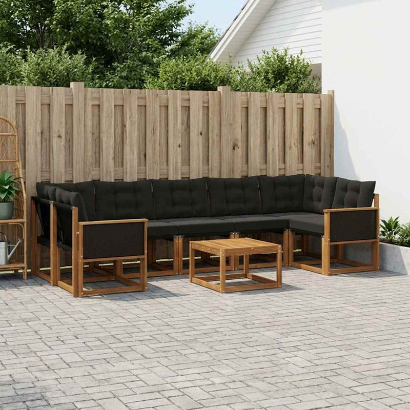 Set de canapele de exterior 8 buc. Natural și Negru