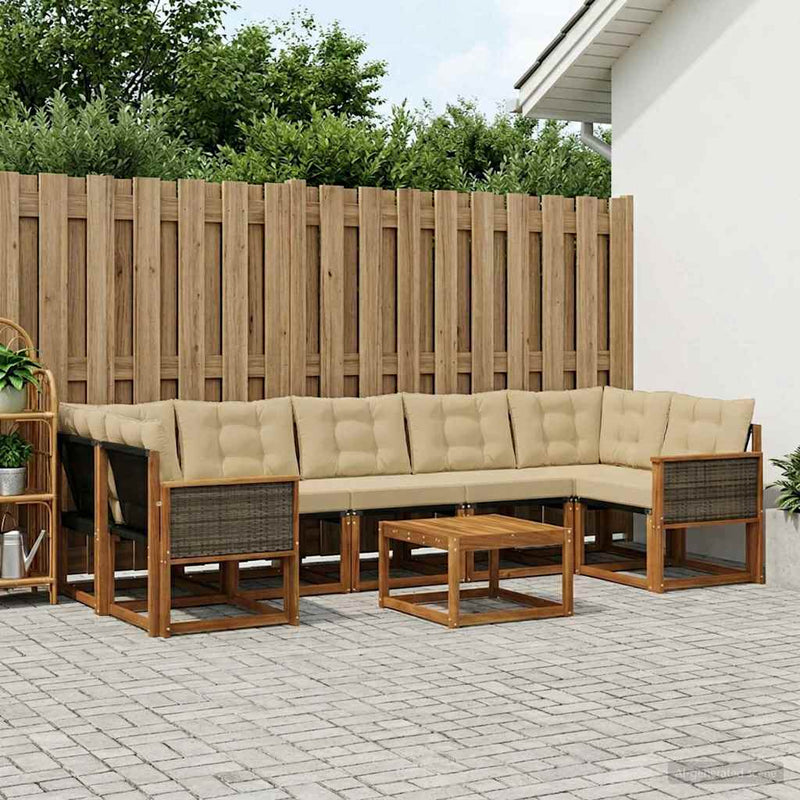 Set de canapele de exterior 8 buc. Natural și Bej