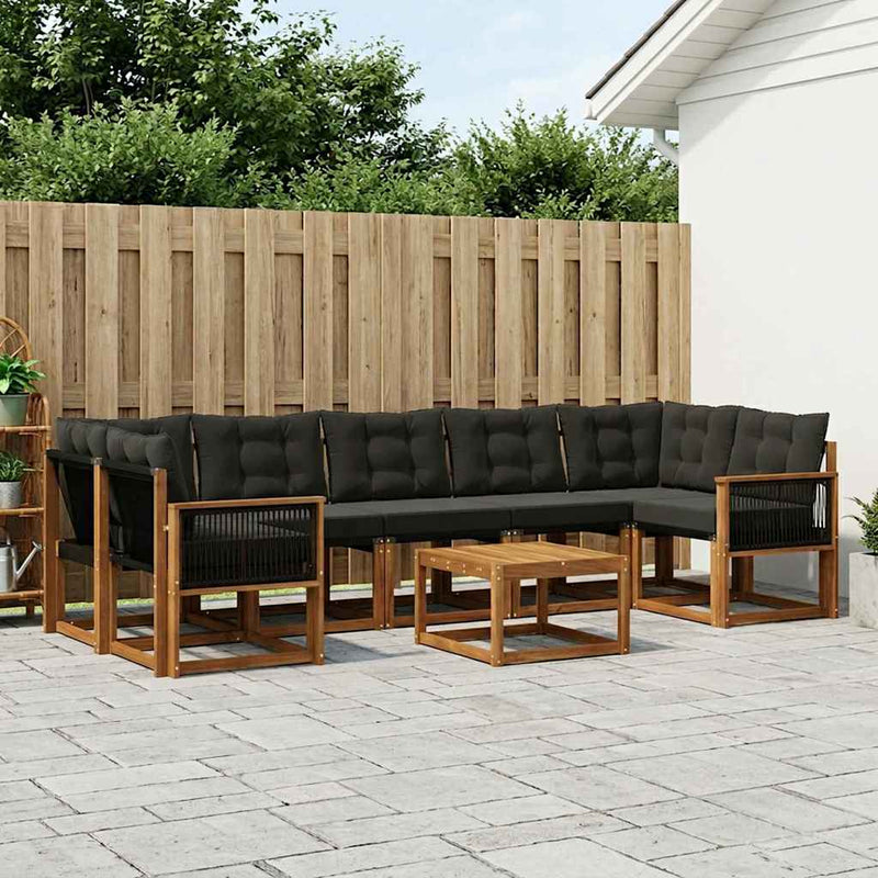 Set de canapele de exterior 8 buc. Natural și Negru