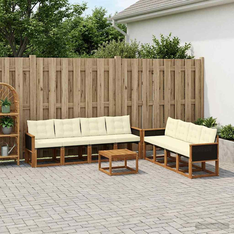 Set de canapele de exterior 9 buc. Natural și Crem