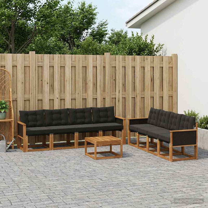 Set de canapele de exterior 9 buc. Natural și Negru