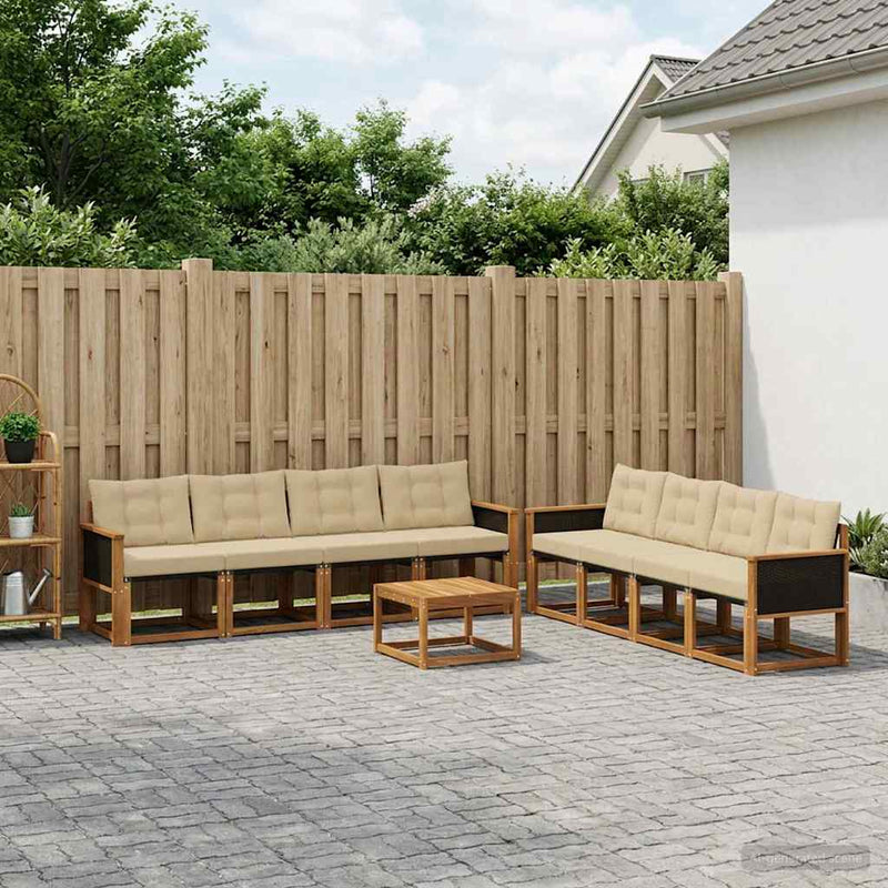 Set de canapele de exterior 9 buc. Natural și Bej
