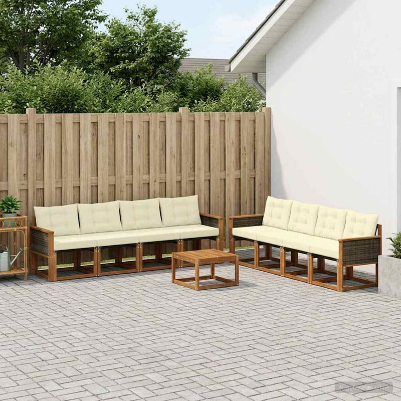 Set de canapele de exterior 9 buc. Natural și Crem