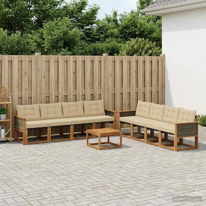 Set de canapele de exterior 9 buc. Natural și Bej