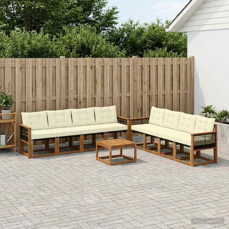 Set de canapele de exterior 9 buc. Natural și Crem