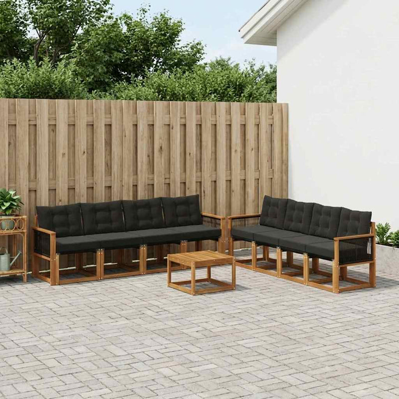 Set de canapele de exterior 9 buc. Natural și Negru