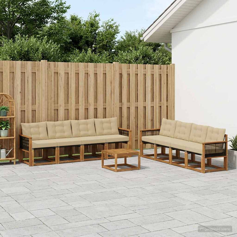 Set de canapele de exterior 9 buc. Natural și Bej