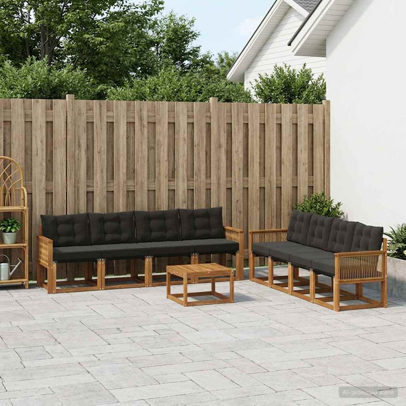 Set de canapele de exterior 9 buc. Natural și Negru