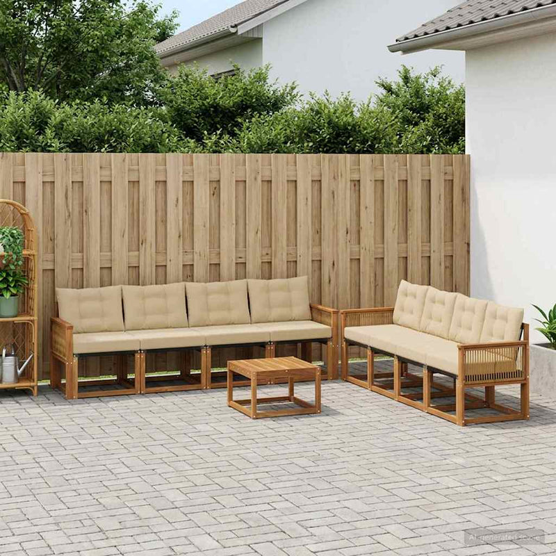 Set de canapele de exterior 9 buc. Natural și Bej