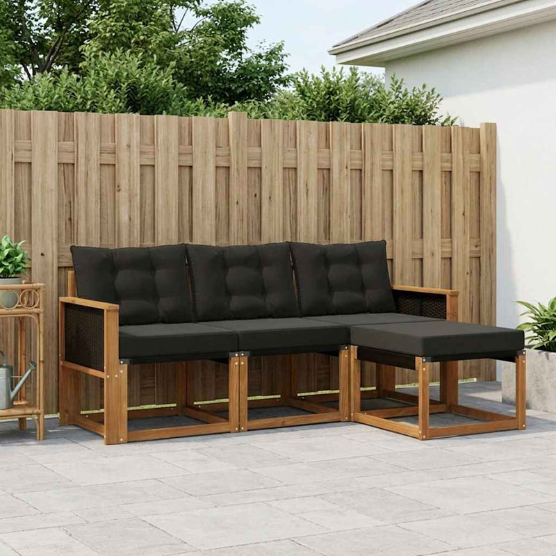 Set de canapele de exterior 4 buc. Natural și Negru