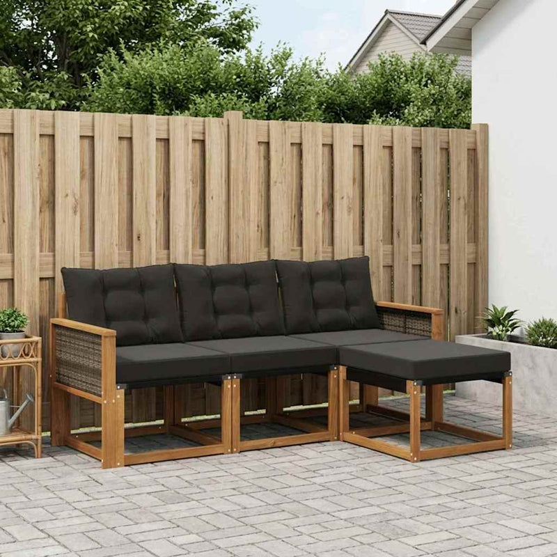 Set de canapele de exterior 4 buc. Natural și Negru