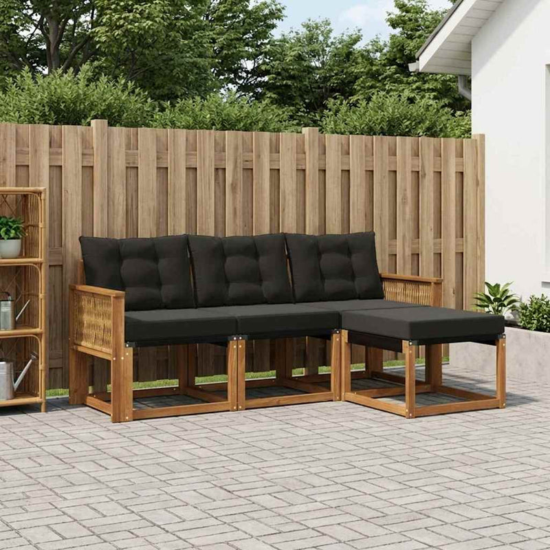 Set de canapele de exterior 4 buc. Natural și Negru