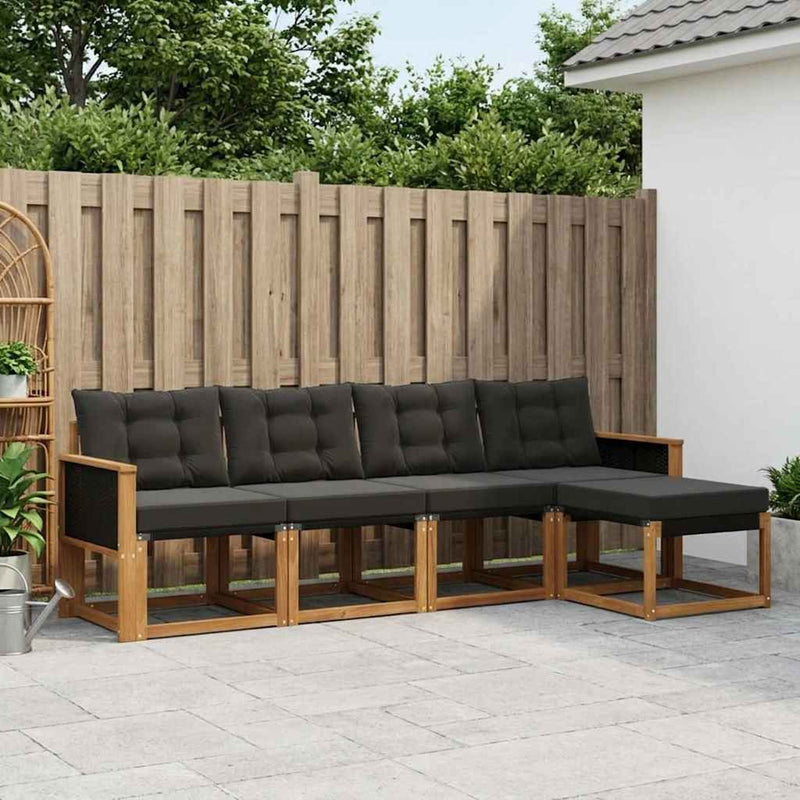 Set de canapele de exterior 5 buc. Natural și Negru