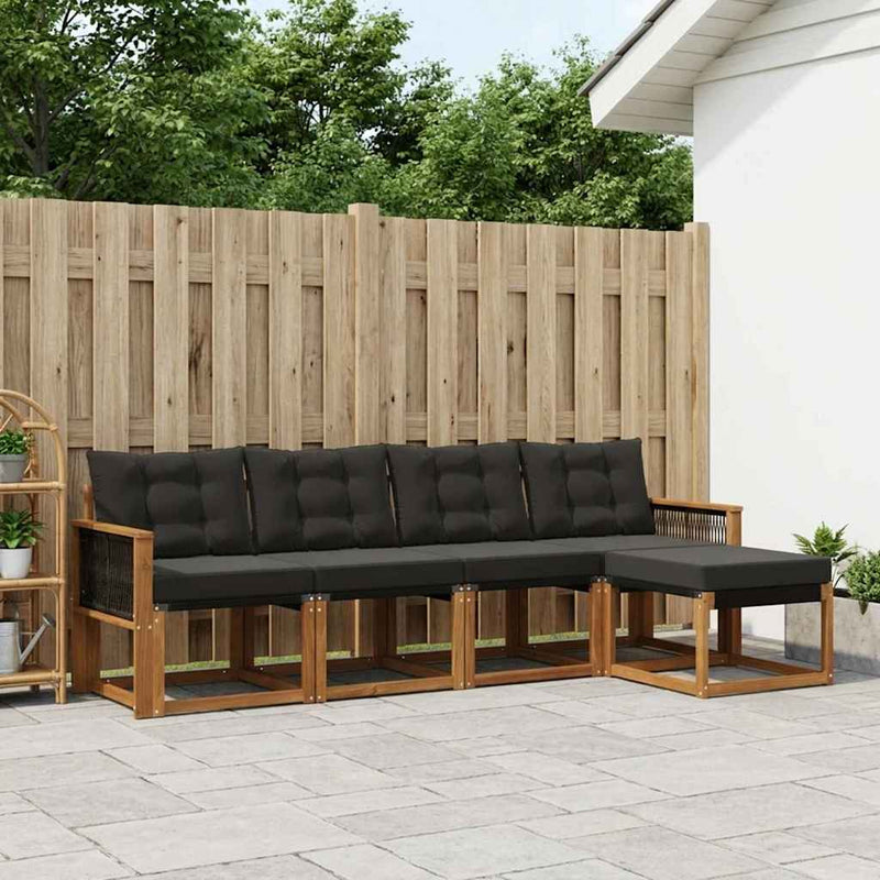 Set de canapele de exterior 5 buc. Natural și Negru