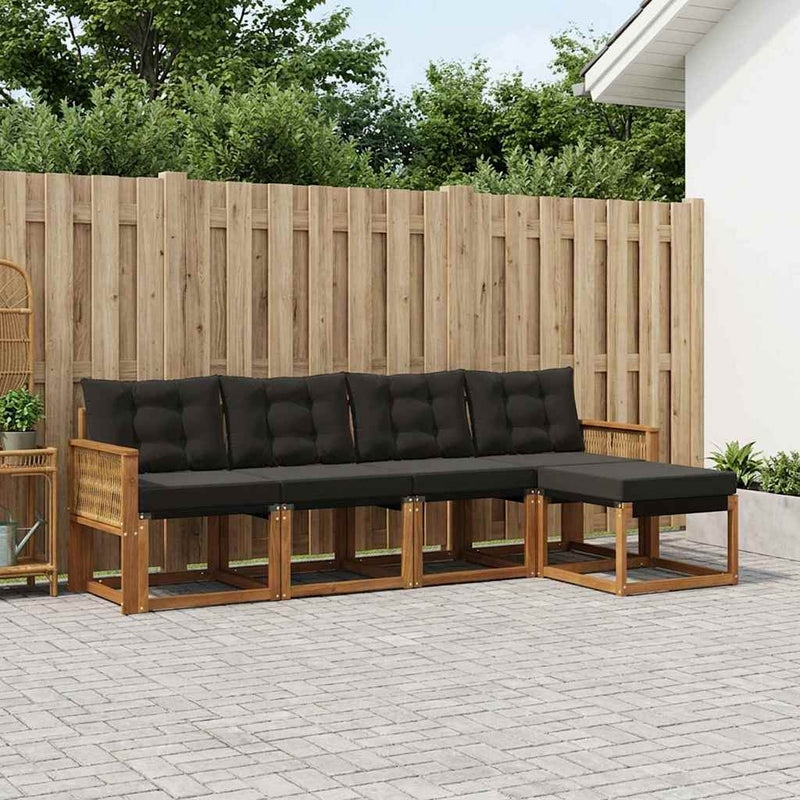 Set de canapele de exterior 5 buc. Natural și Negru