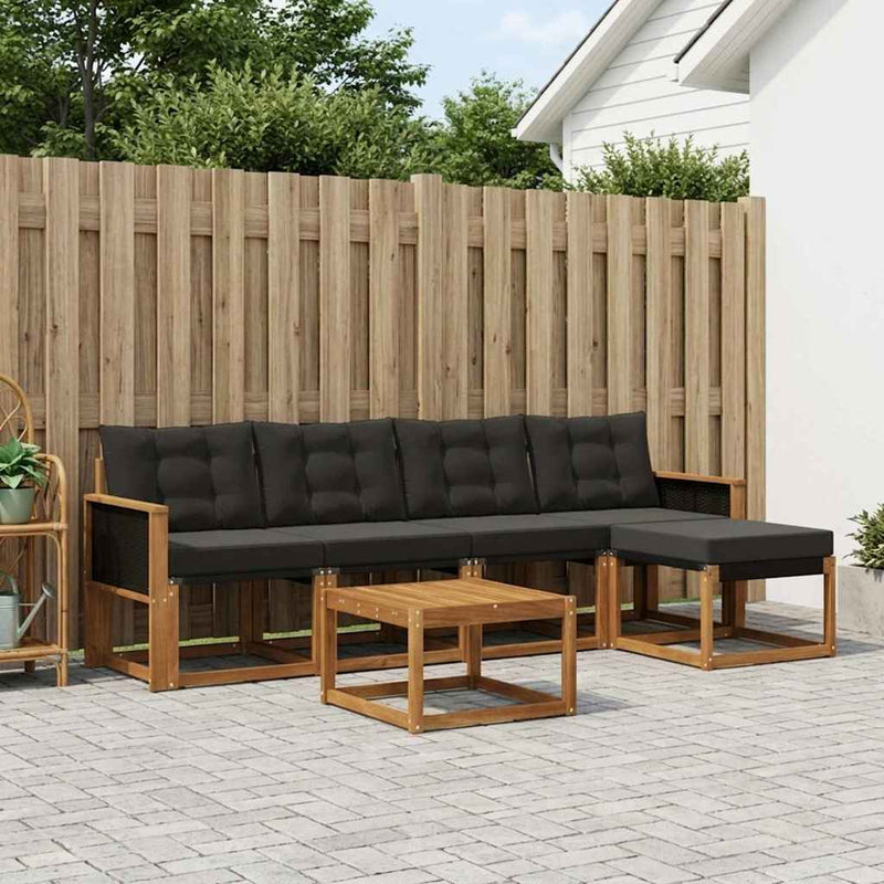 Set de canapele de exterior 6 buc. Natural și Negru