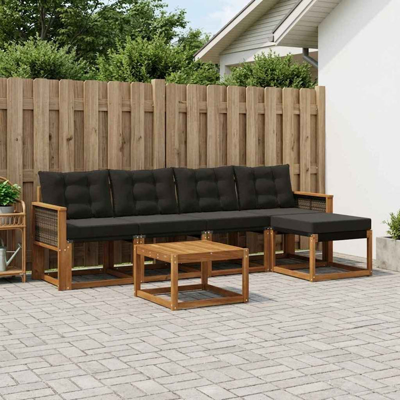 Set de canapele de exterior 6 buc. Natural și Negru