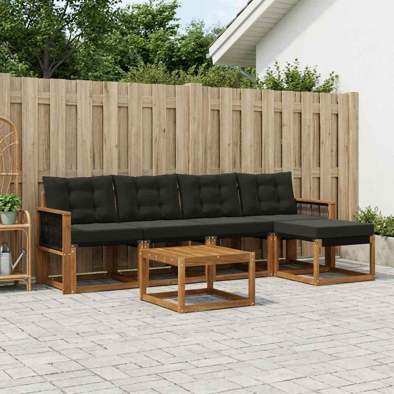 Set de canapele de exterior 6 buc. Natural și Negru