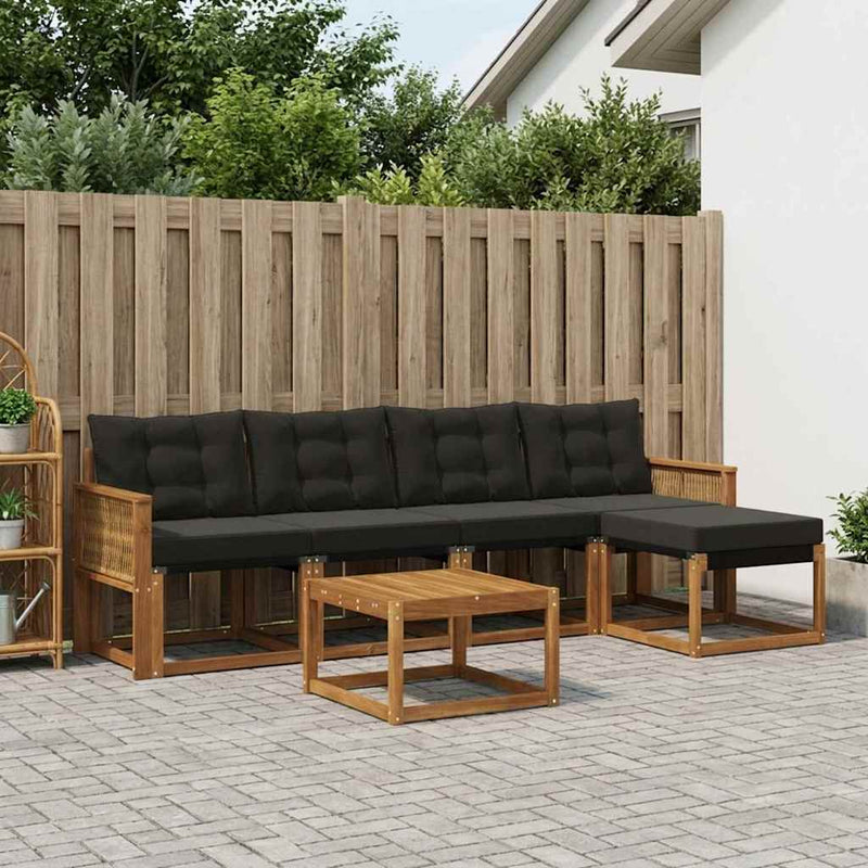 Set de canapele de exterior 6 buc. Natural și Negru