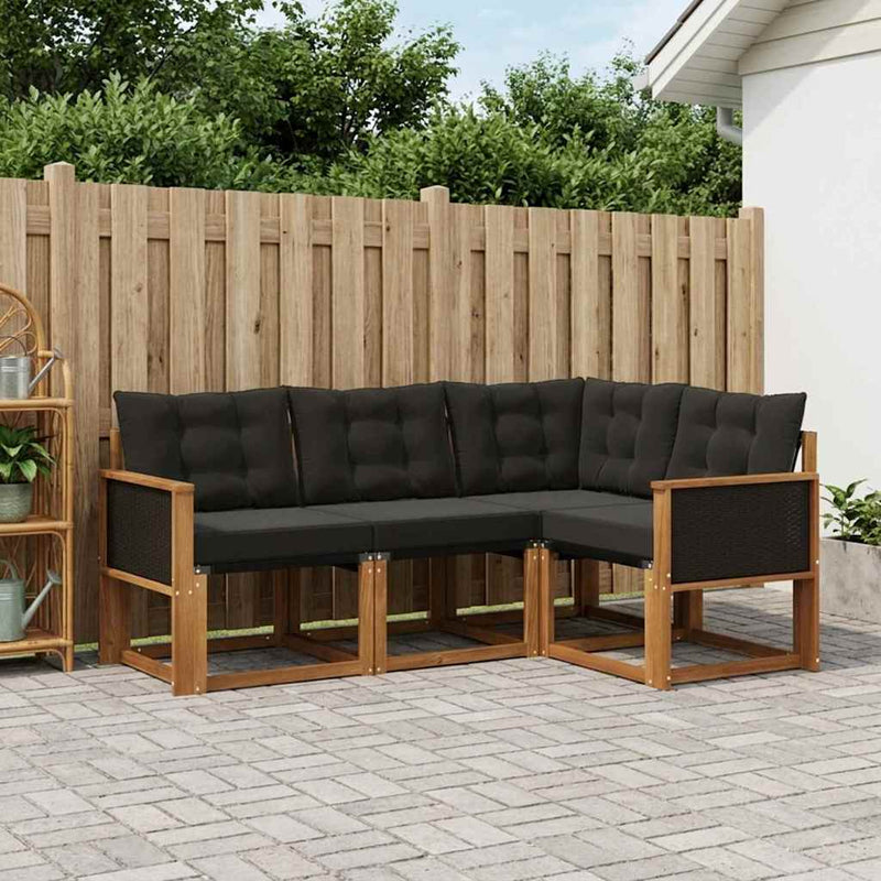 Set de canapele de exterior 4 buc. Natural și Negru