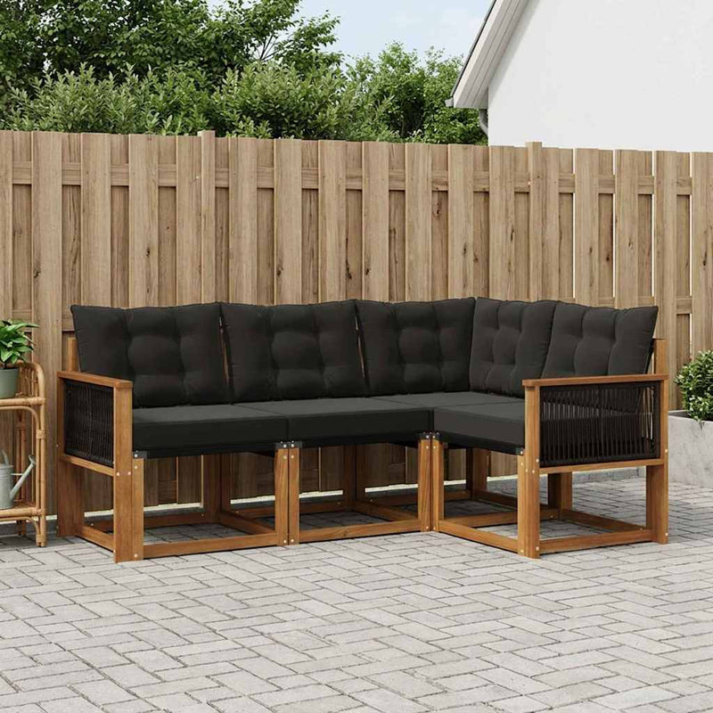 Set de canapele de exterior 4 buc. Natural și Negru