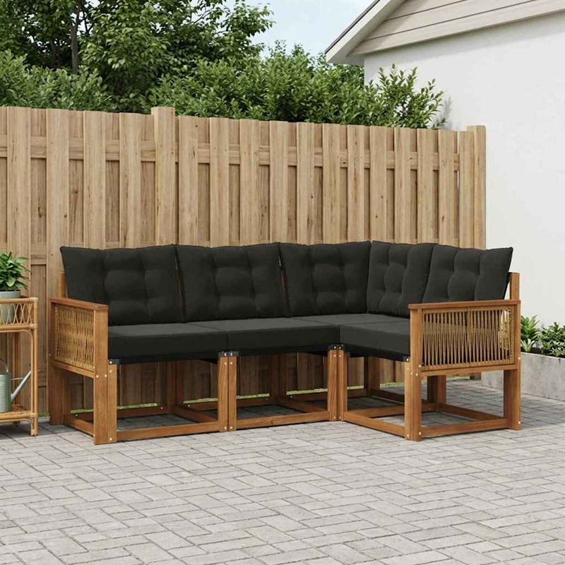 Set de canapele de exterior 4 buc. Natural și Negru