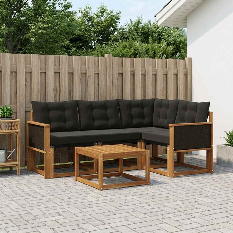 Set de canapele de exterior 5 buc. Natural și Negru