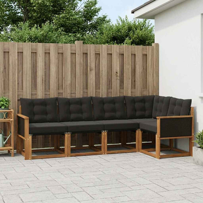 Set de canapele de exterior 5 buc. Natural și Negru
