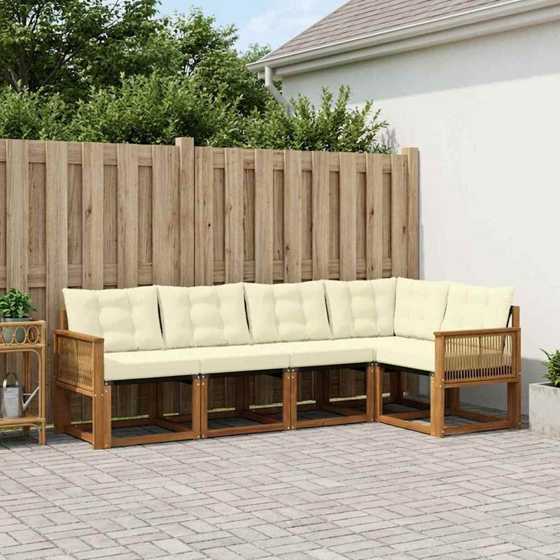 Set de canapele de exterior 5 buc. Natural și Crem