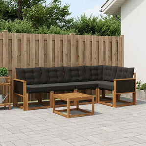 Set de canapele de exterior 6 buc. Natural și Negru