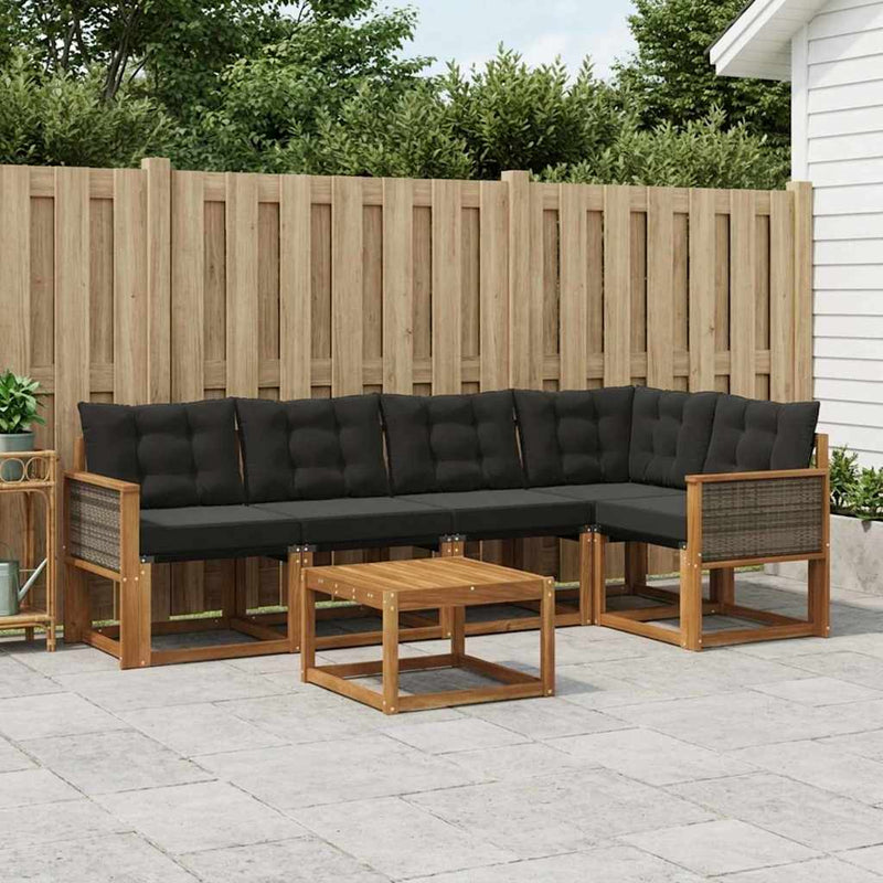 Set de canapele de exterior 6 buc. Natural și Negru