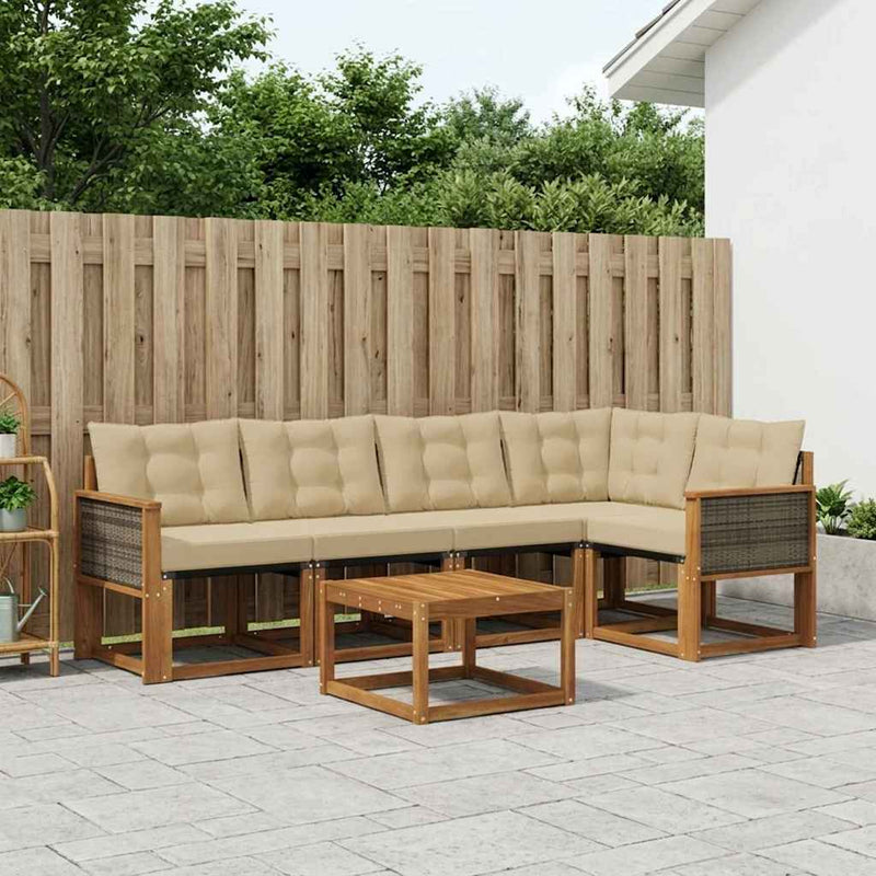 Set de canapele de exterior 6 buc. Natural și Bej
