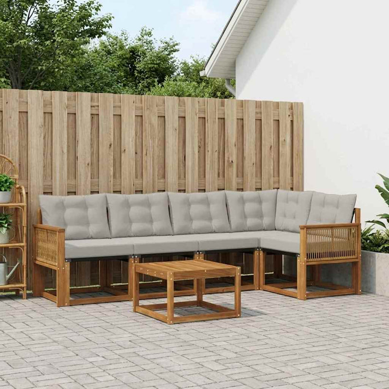 Set de canapele de exterior 6 buc. Natural și gri deschis