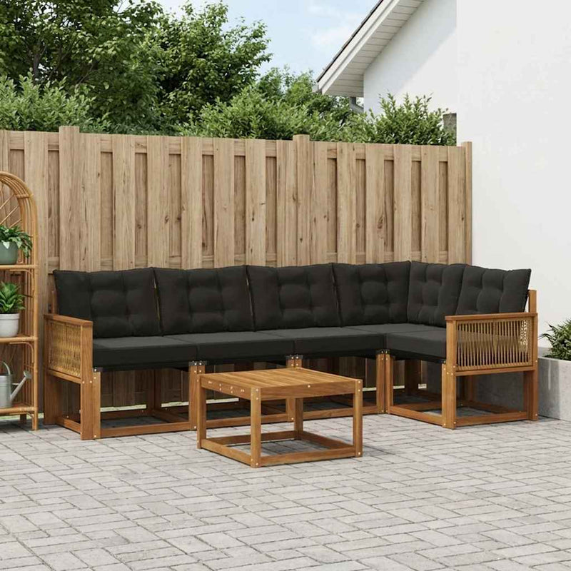 Set de canapele de exterior 6 buc. Natural și Negru