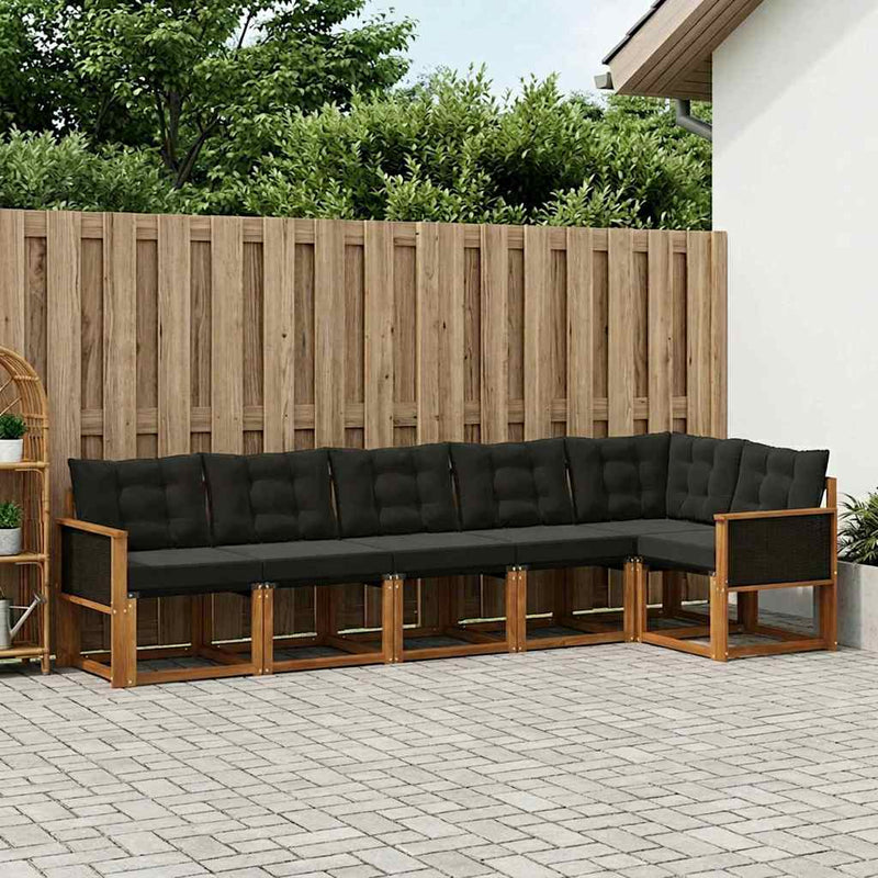 Set de canapele de exterior 6 buc. Natural și Negru