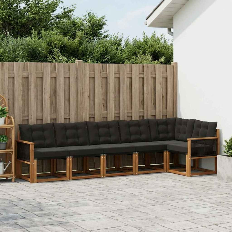 Set de canapele de exterior 6 buc. Natural și Negru
