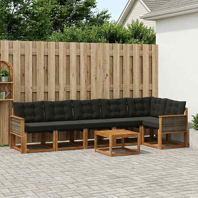 Set de canapele de exterior 7 buc. Natural și Negru