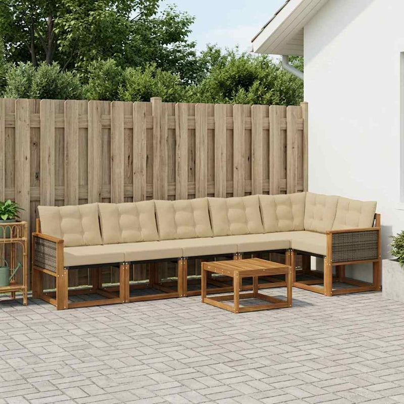 Set de canapele de exterior 7 buc. Natural și Bej