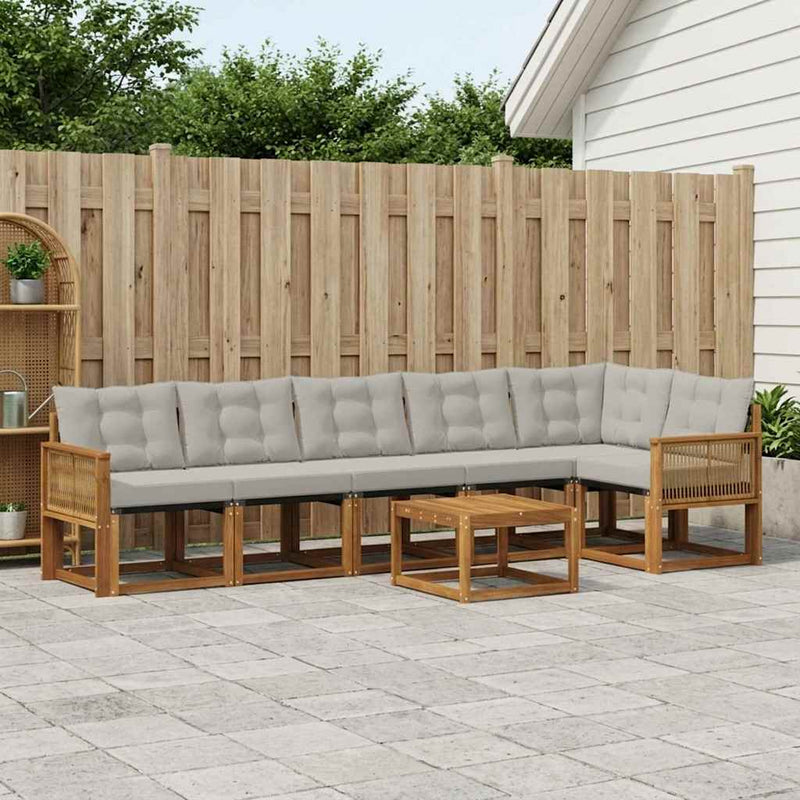 Set de canapele de exterior 7 buc. Natural și gri deschis